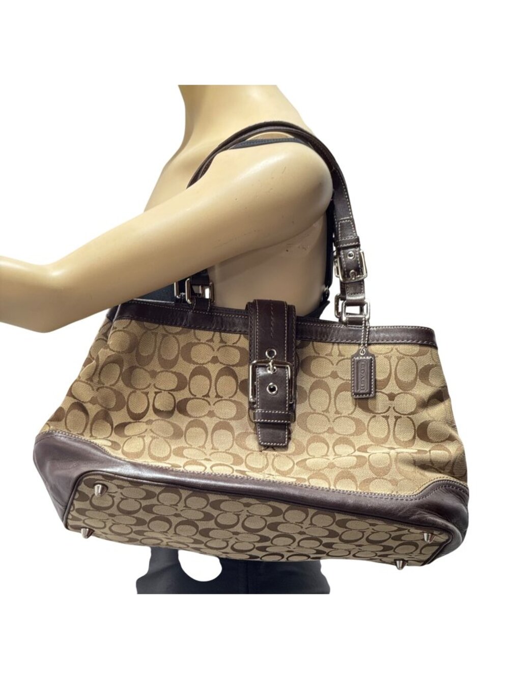 Coach Signature Women's Canvas & Leather Satchel Handbag Brown Dual Handles